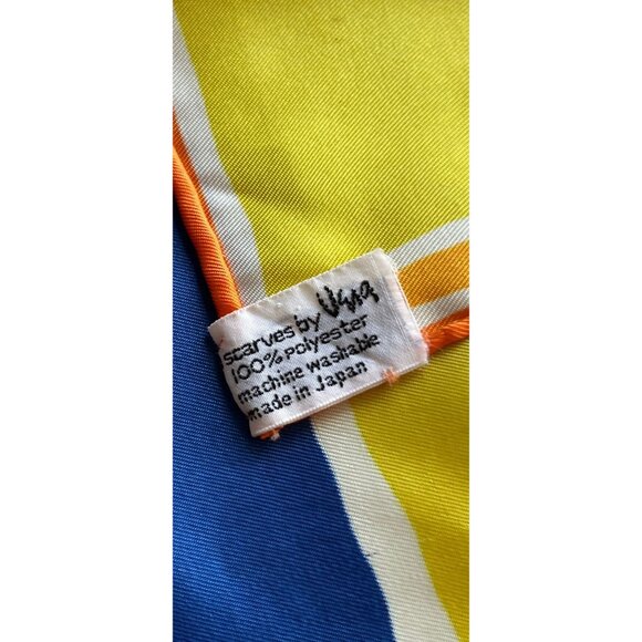 Vintage 1960’s Scarves by VERA Stripe Scarf Blue Orange Yellow Made in Japan - Picture 3 of 6